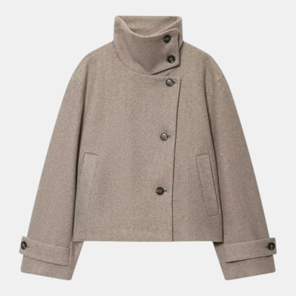 Chaqueta Mujer Cropped Mezcla de Lana Cuello con Hebilla