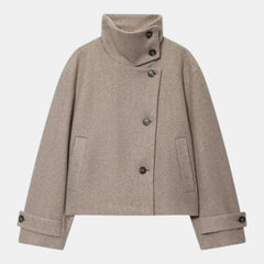 Women's Cropped Wool Blend Jacket - Buckle Collar