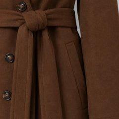 Women's Long Double-Breasted Belted Coat - Classic Overcoat