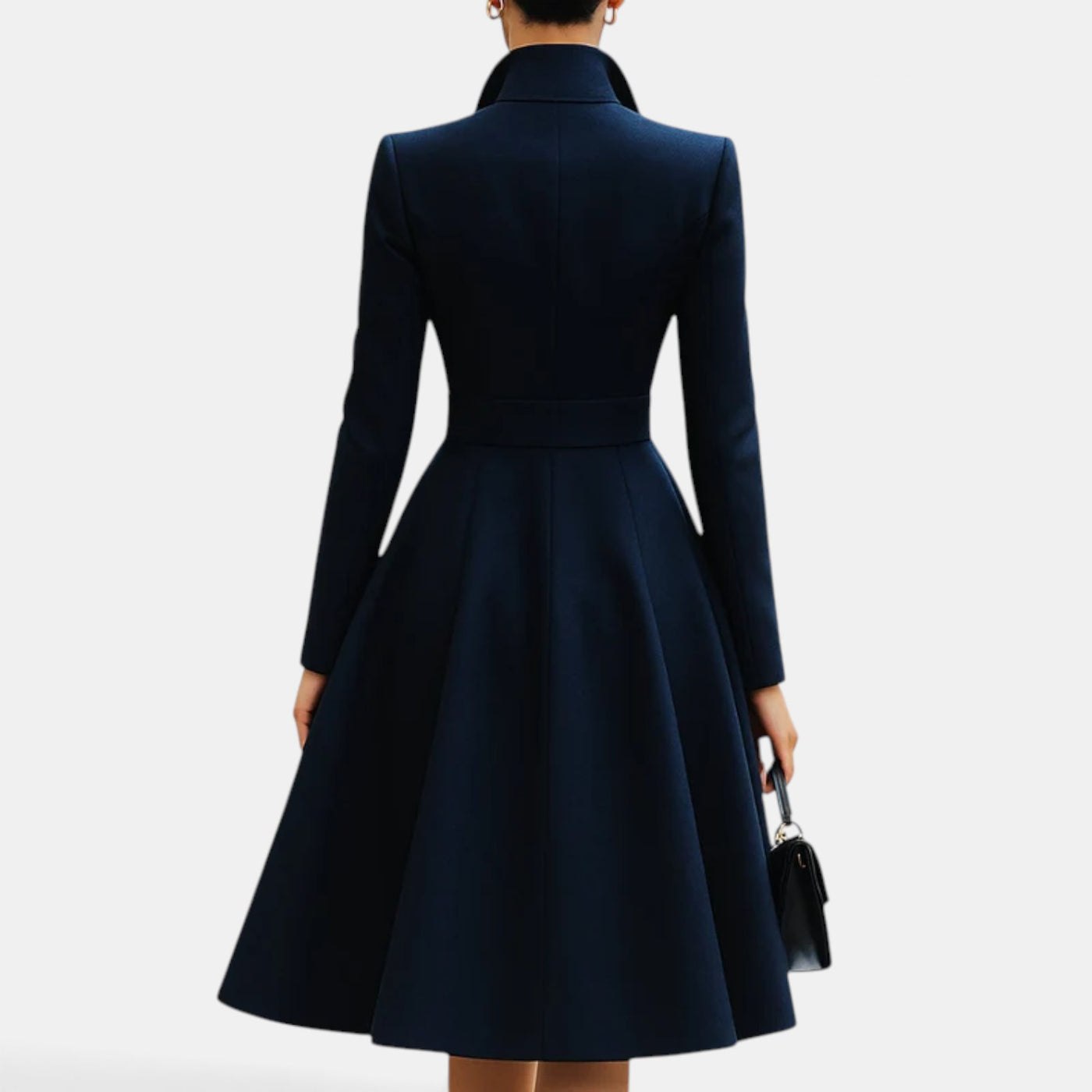 Women's Elegant Tailored Collar Dress with Gold Buttons