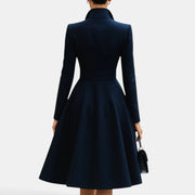 Women's Elegant Tailored Collar Dress with Gold Buttons