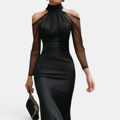 Women's Black Long Sleeve Maxi Wedding Guest Dress