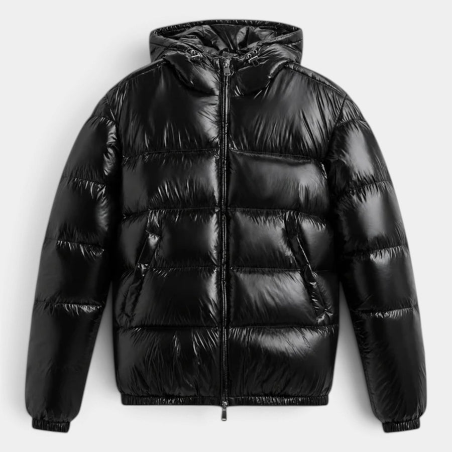 Chaqueta Hombre Acolchada con Capucha Acabado Brillante