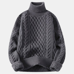 Men's Chunky Knit Jacquard Turtleneck Sweater
