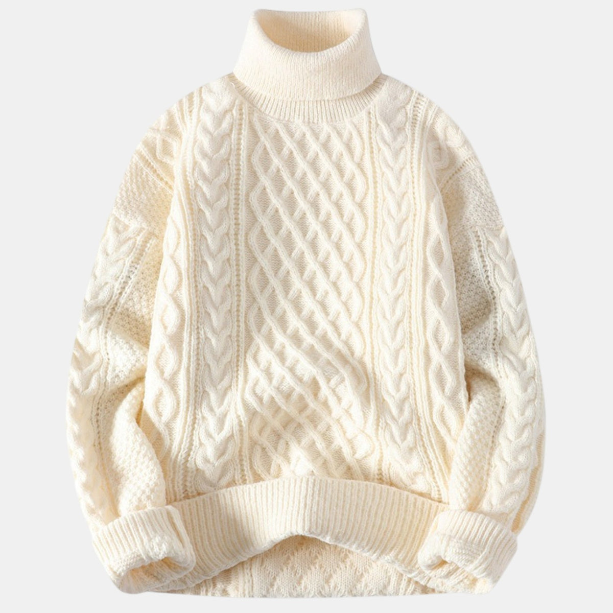 Men's Chunky Knit Jacquard Turtleneck Sweater