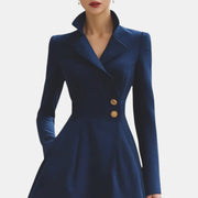 Women's Elegant Tailored Collar Dress with Gold Buttons