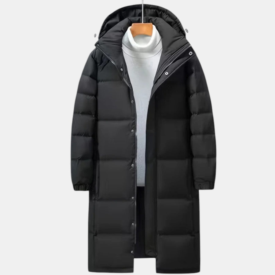 Abrigo Acolchado Largo para Hombre con Capucha - Impermeable al Viento y Cálido