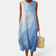 Women's Linen Plaid Midi Dress Fresh Summer