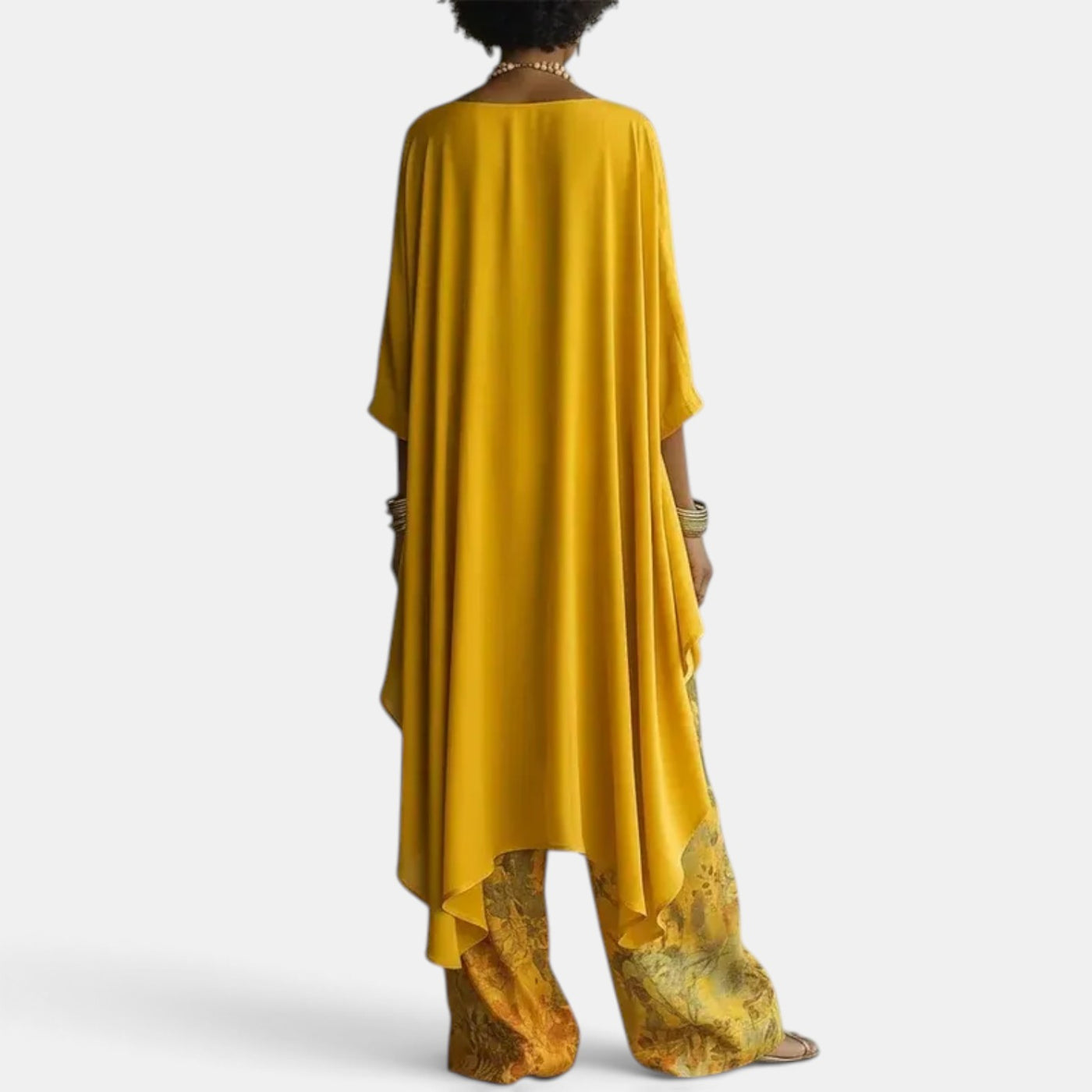 Women's Printed Set with Asymmetrical Blouse and Wide-Leg Pants