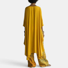Women's Printed Two-Piece Set - Asymmetric Blouse and Wide Leg Pants