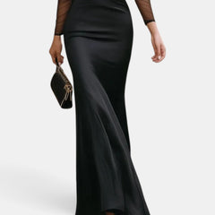 Women's Black Long Sleeve Maxi Wedding Guest Dress