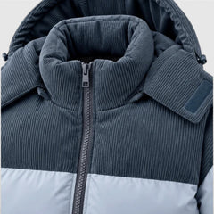 Chaqueta Hombre Acolchada con Capucha y Paneles de Pana
