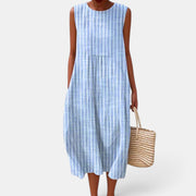 Women's Linen Plaid Midi Dress Fresh Summer