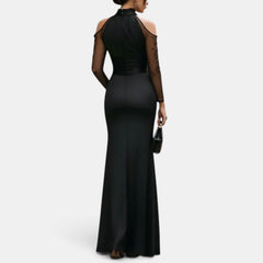 Women's Black Long Sleeve Maxi Wedding Guest Dress
