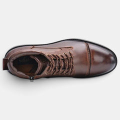 Men's Leather Lace-Up Ankle Boots - Side Zip