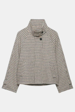 Women's Brown Houndstooth Cropped Jacket - High Neck