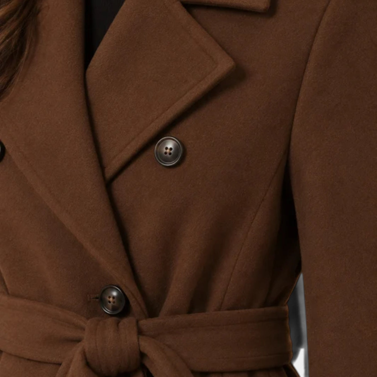Women's Long Double-Breasted Belted Coat - Classic Overcoat