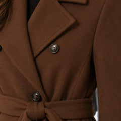 Women's Long Double-Breasted Belted Coat - Classic Overcoat