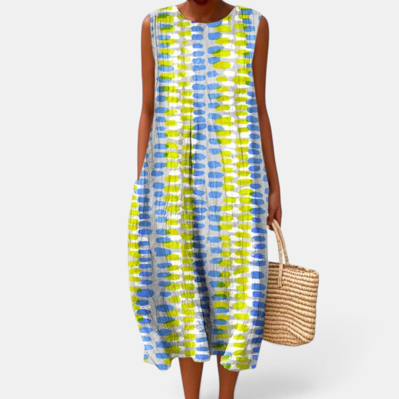 Women's Linen Plaid Midi Dress Fresh Summer