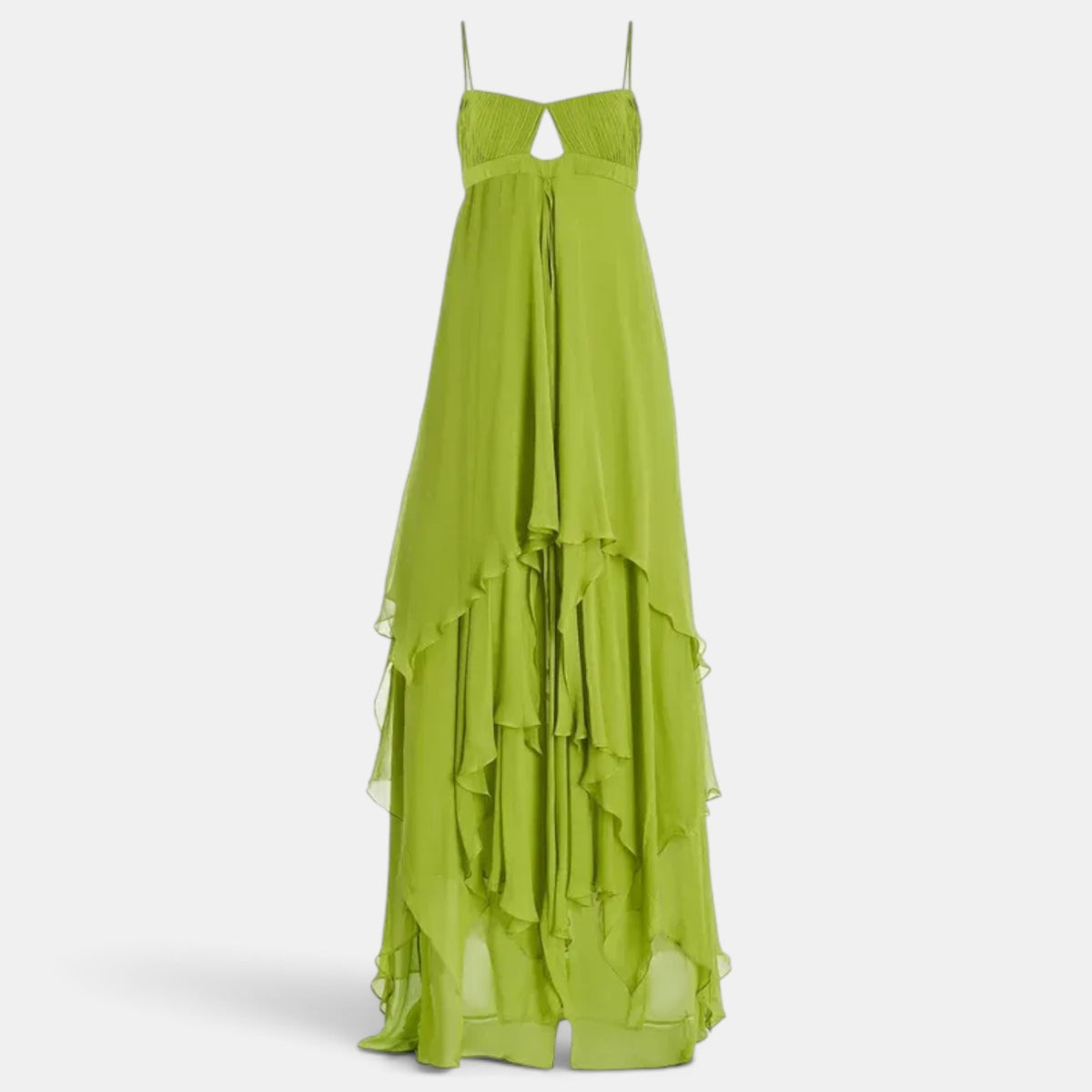 Long Wedding Guest Dress with Ruffles and Cut Outs