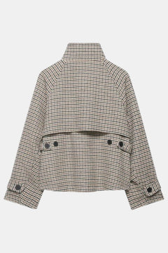 Women's Brown Houndstooth Cropped Jacket - High Neck
