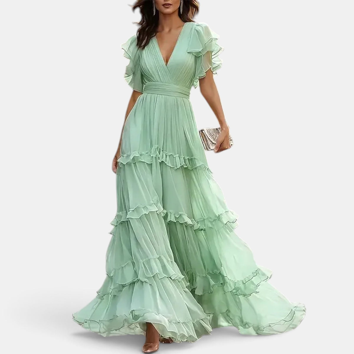 Summer Long Wedding Guest Dress with Ruffles