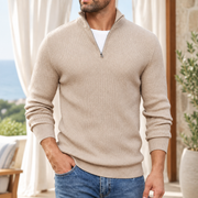 Jersey Hombre Cuello Alto Media Cremallera Punto Canalé