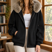 Sudadera Mujer Oversize con Capucha de Pelo Sintético