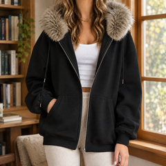 Sudadera Mujer Oversize con Capucha de Pelo Sintético