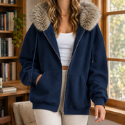 Sudadera Mujer Oversize con Capucha de Pelo Sintético