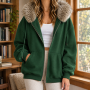 Sudadera Mujer Oversize con Capucha de Pelo Sintético