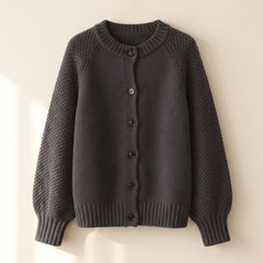 Women's Chunky Knit Crew Neck Cardigan - One Size