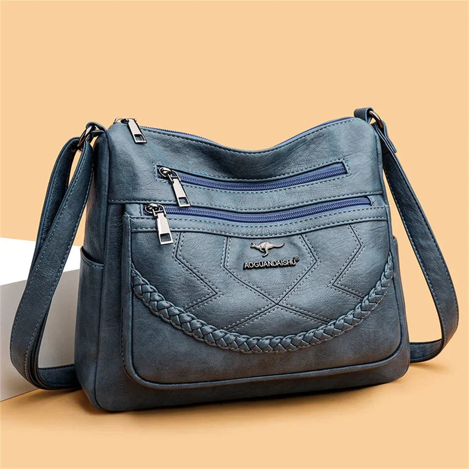 Bolso Bandolera de Piel Suave para Mujer con Compartimentos Internos
