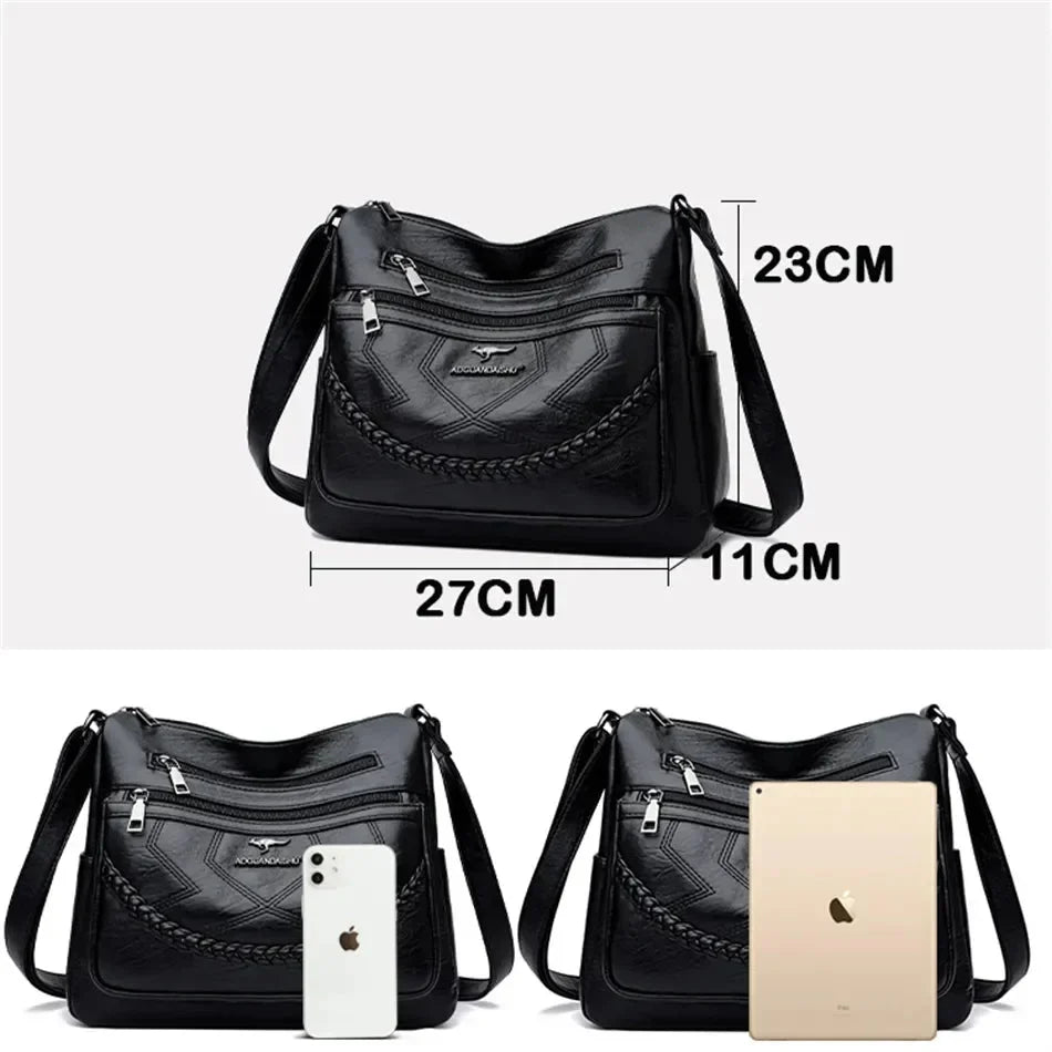 Bolso Bandolera de Piel Suave para Mujer con Compartimentos Internos