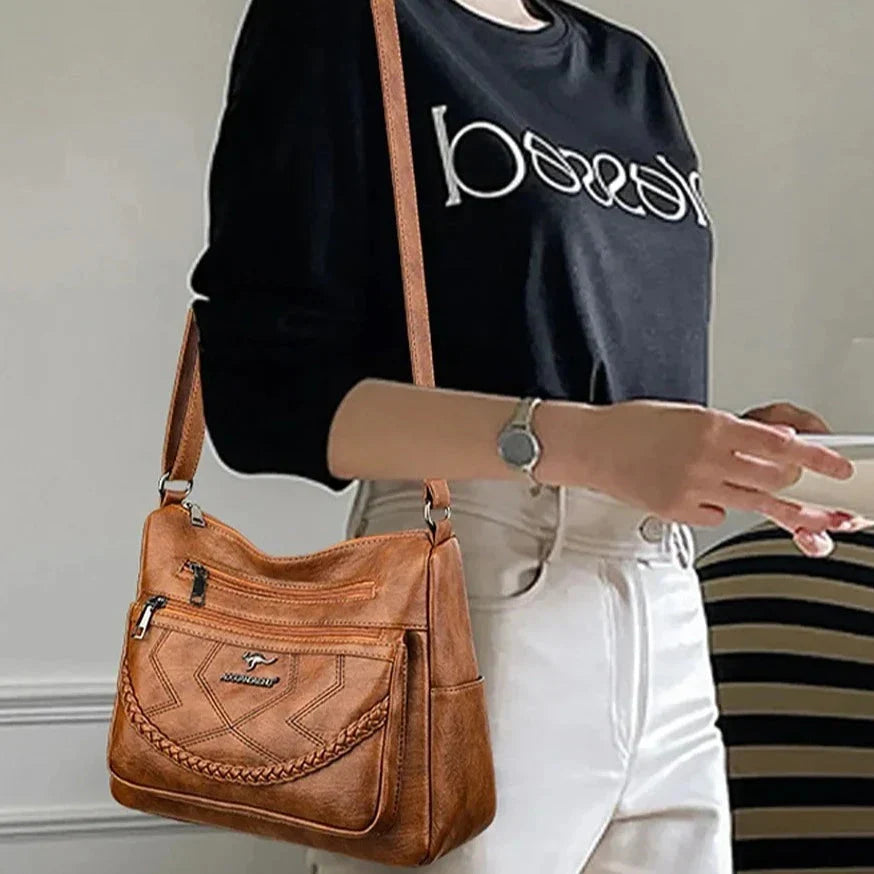 Bolso Bandolera de Piel Suave para Mujer con Compartimentos Internos