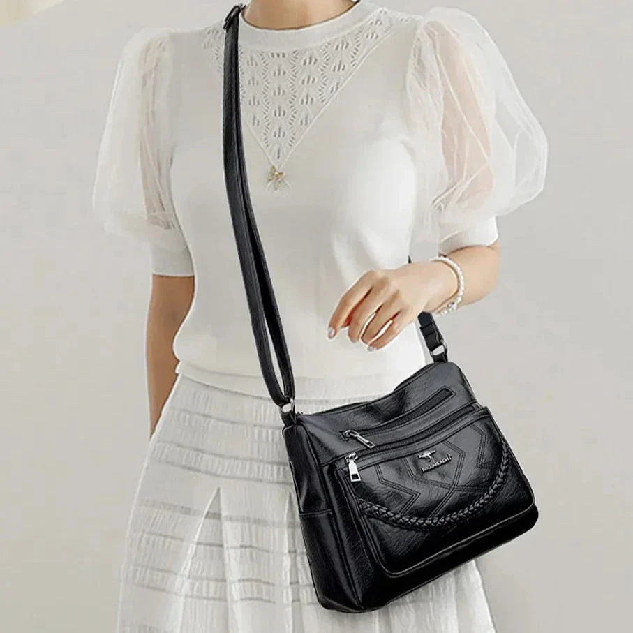 Bolso Bandolera de Piel Suave para Mujer con Compartimentos Internos
