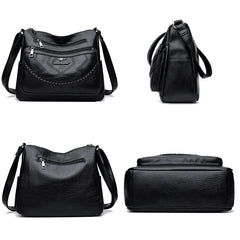 Women's Soft Leather Crossbody Bag - Zip Closure, Inner Compartments