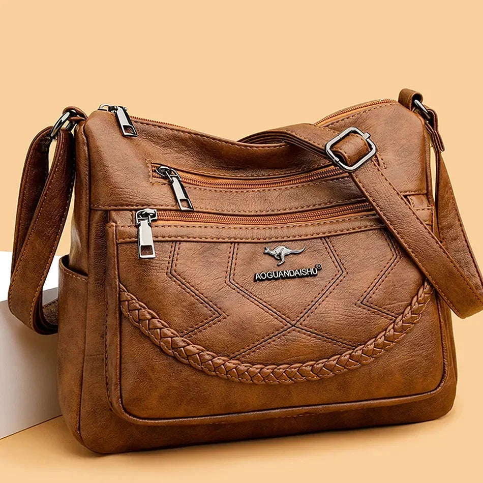 Bolso Bandolera de Piel Suave para Mujer con Compartimentos Internos