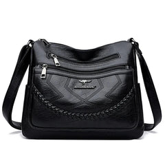 Women's Soft Leather Crossbody Bag - Zip Closure, Inner Compartments