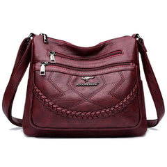 Women's Soft Leather Crossbody Bag - Zip Closure, Inner Compartments