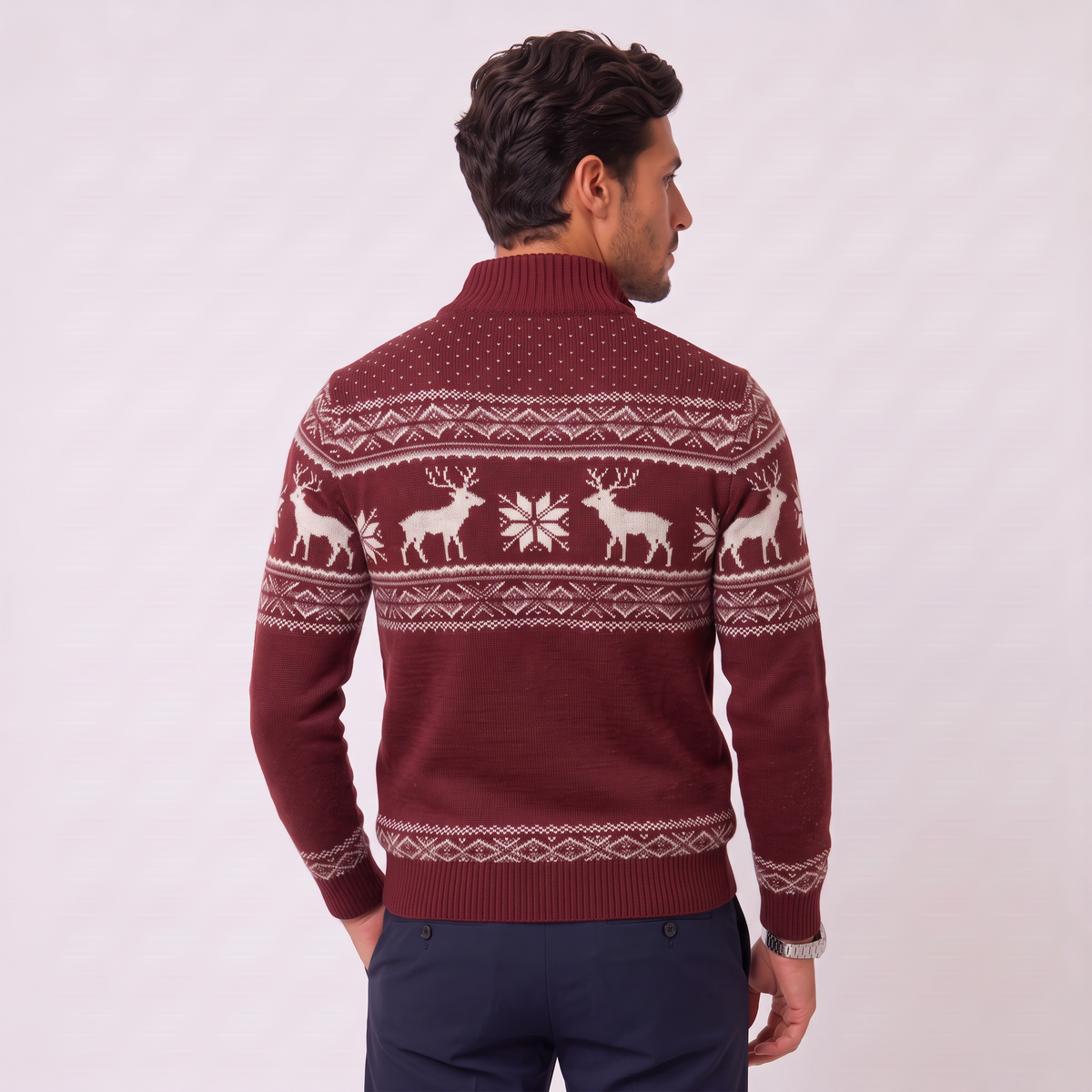 Jersey Navideño Hombre Fair Isle Media Cremallera