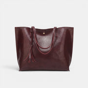 Bolso Mujer Cuero Borlas Grande