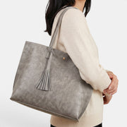 Bolso Mujer Cuero Borlas Grande