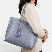 Bolso Mujer Cuero Borlas Grande