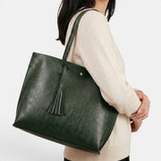 Bolso Mujer Cuero Borlas Grande