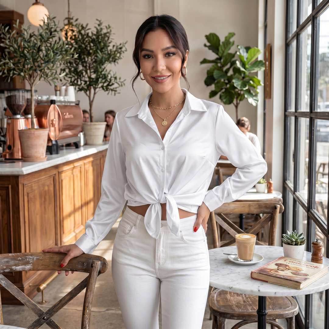 Blusa Mujer Satén Manga Larga