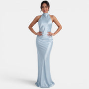 Women's Halter Satin Maxi Dress
