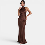 Women's Halter Satin Maxi Dress