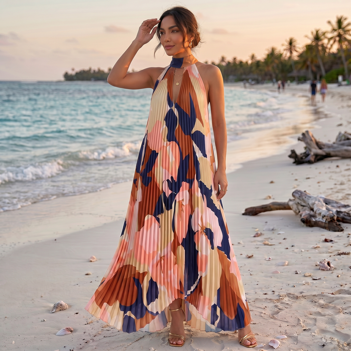 Vestido Largo Floral Halter Verano