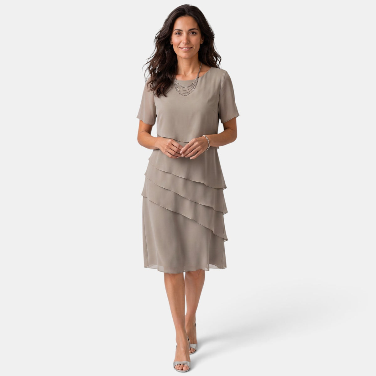 Wedding Guest Midi Ruffle Short Sleeve Dress